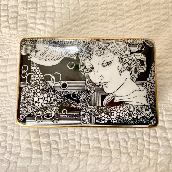 Vintage 80s Hollohaza Szasz Endre Porcelain Lidded Box Trinket 21K Gold Plated - Picture 13 of 13